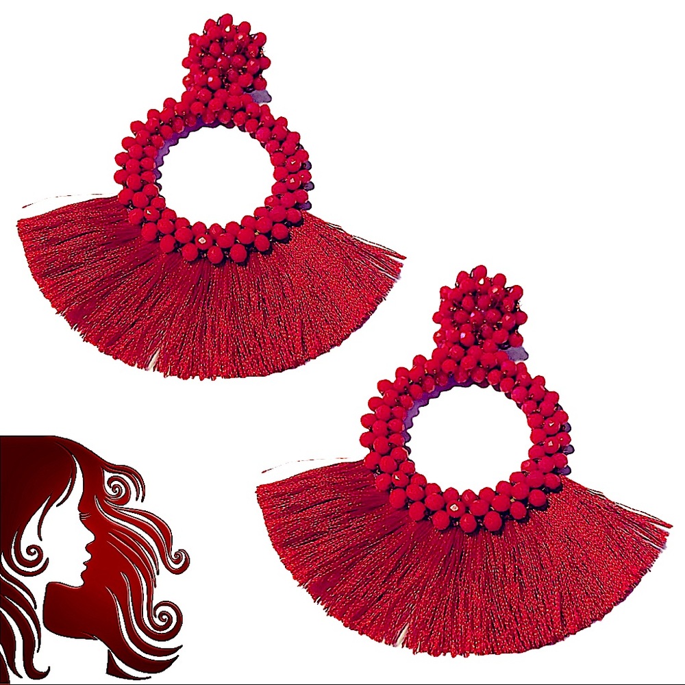 Cherry Red 🍒 Tassle Earrings